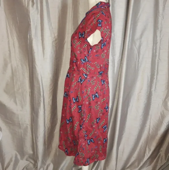 Raspberry Red Butterfly Button Front Midi Dress Joe Browns UK 14 Short Sleeve. - Picture 5 of 11